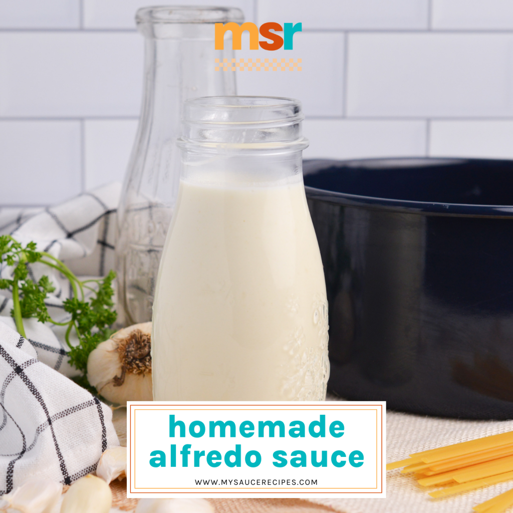 jar of alfredo sauce with text overlay for facebook