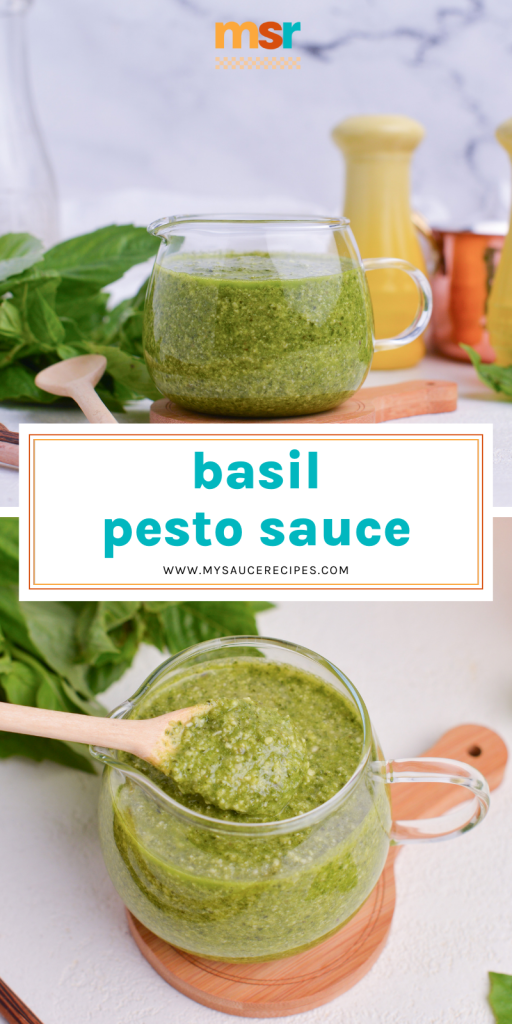 collage of basil pesto sauce for pinterest