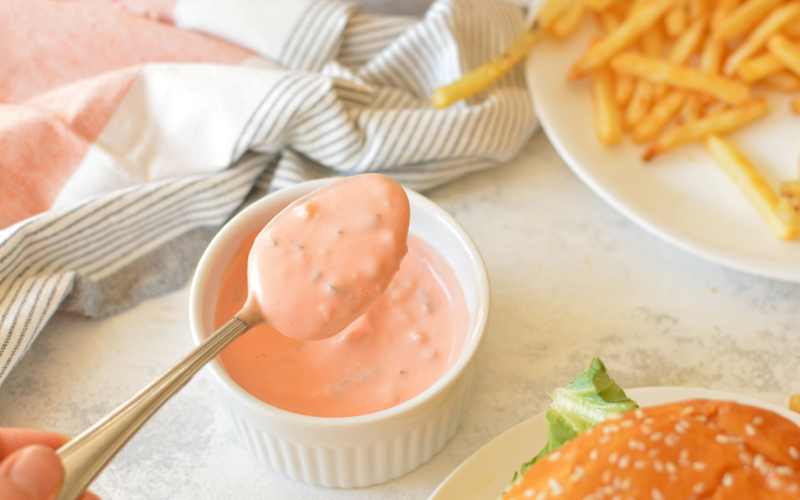 overhead shot of spoon with big mac sauce on it