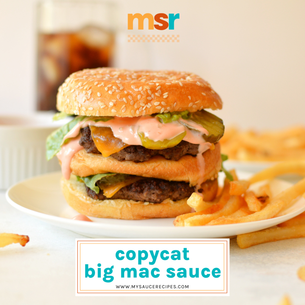burger with big mac sauce with text overlay for facebook