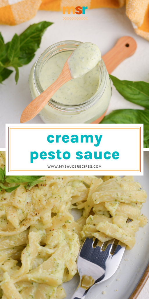 collage of creamy pesto sauce for pinterest