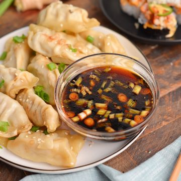 bowl of ginger sauce with dumplings