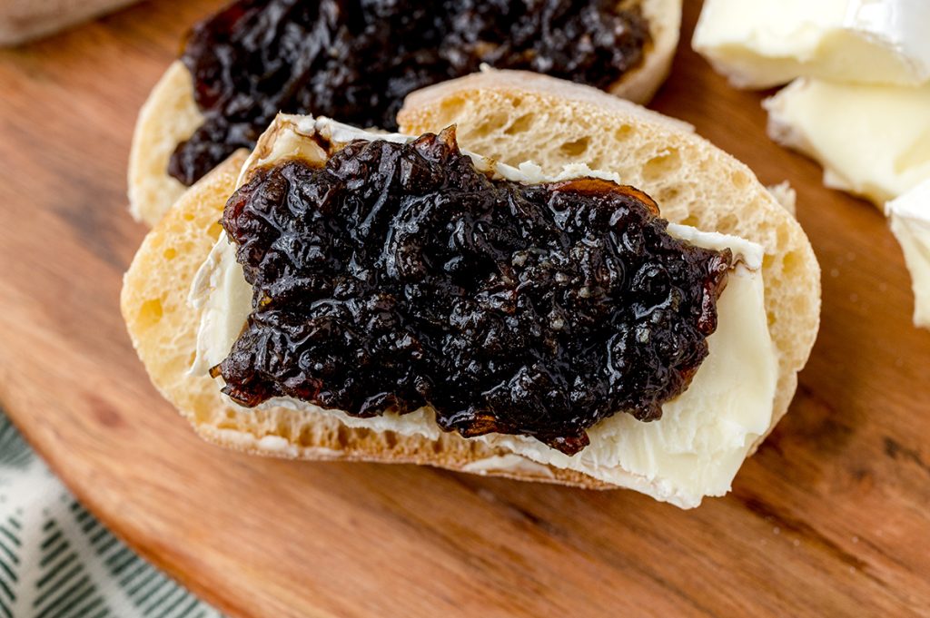 onion jam spread on slice of bread