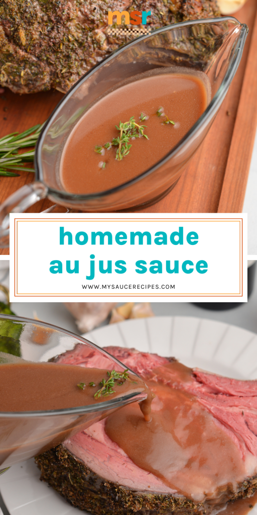 collage of au jus sauce for pinterest