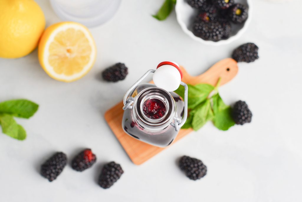 overhead shot of blackberry simple syrup