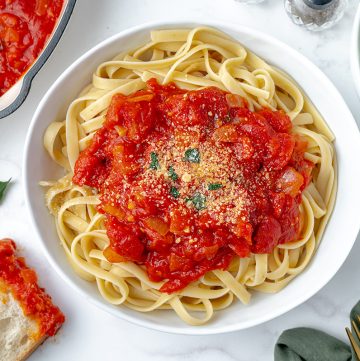 plate of pasta with spicy marinara sauce