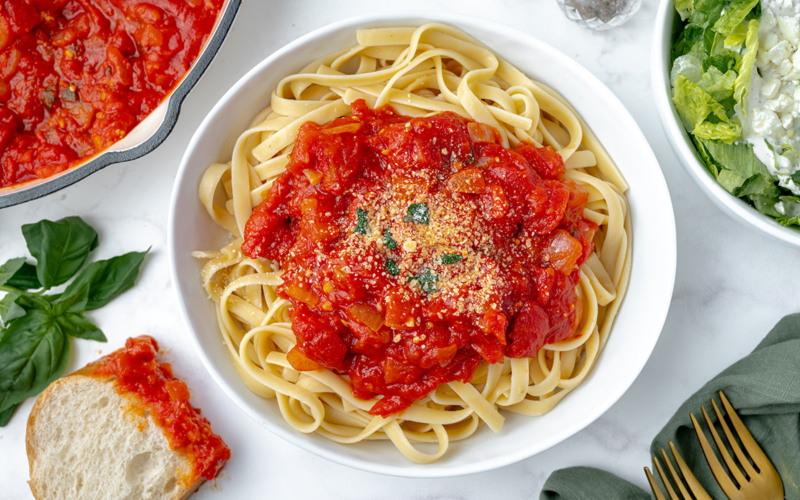 plate of pasta with spicy marinara sauce