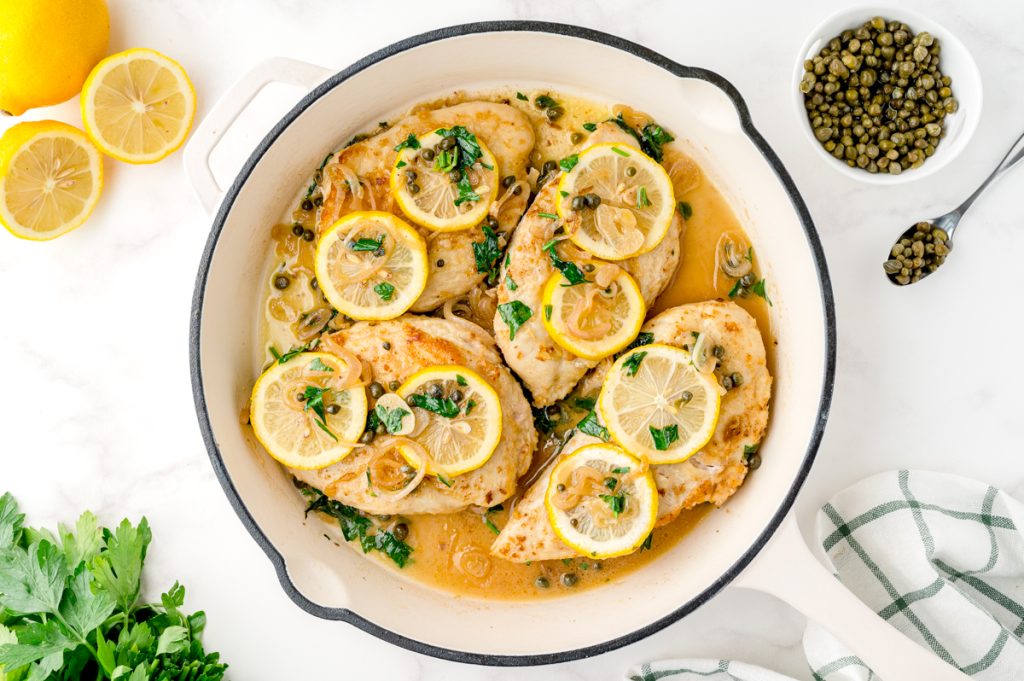 chicken piccata in a pan