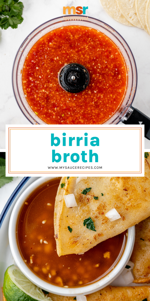 collage of birria broth for pinterest