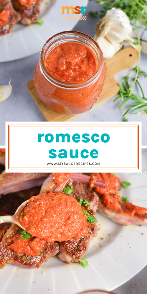 collage of romesco sauce for pinterest