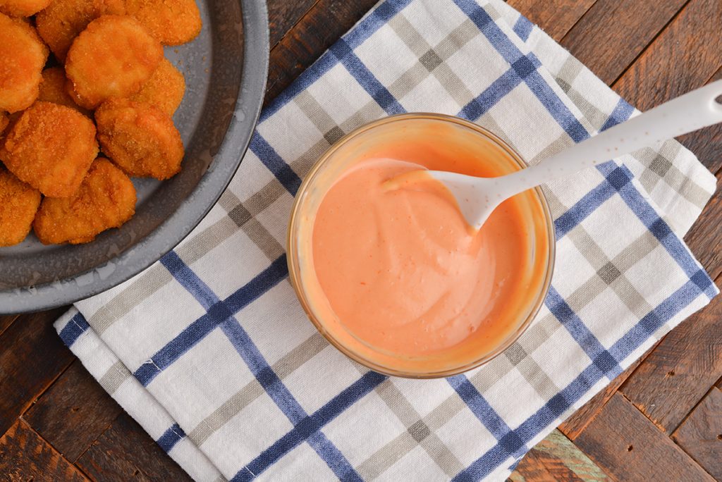 overhead shot of bowl of chicken nugget dipping sauce