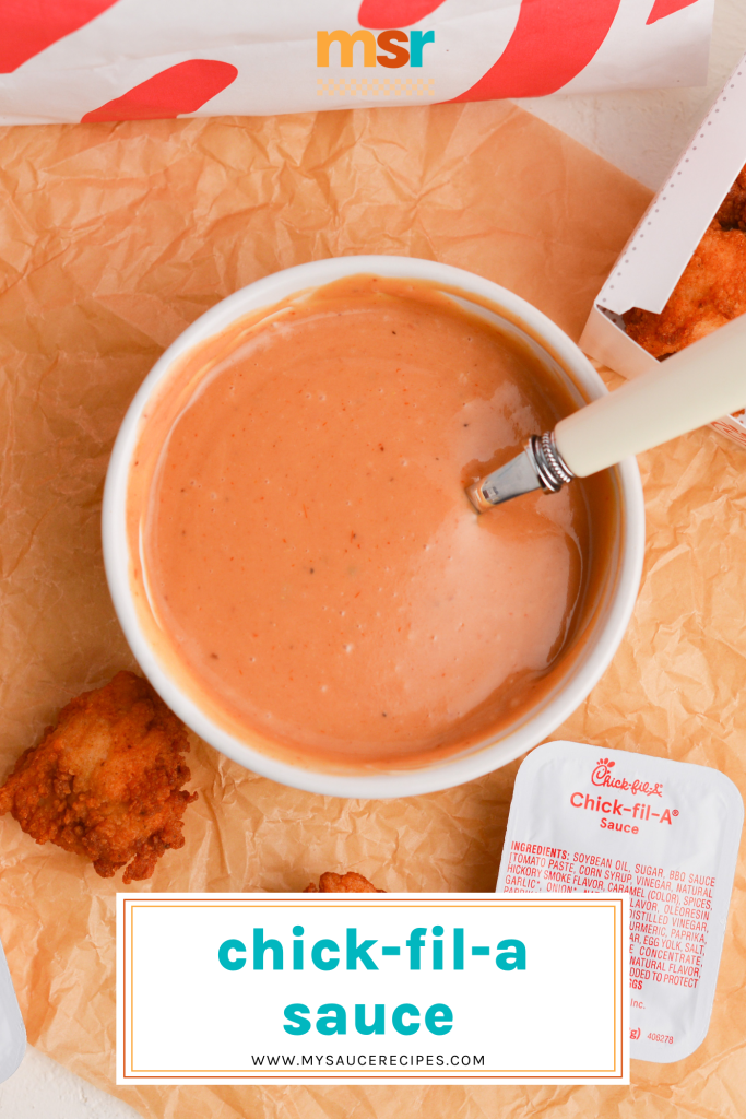 overhead shot of bowl of chick-fil-a sauce with text overlay for pinterest