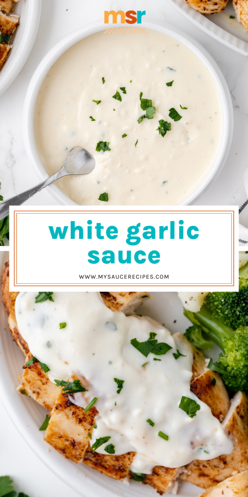 collage of white garlic sauce for pinterest
