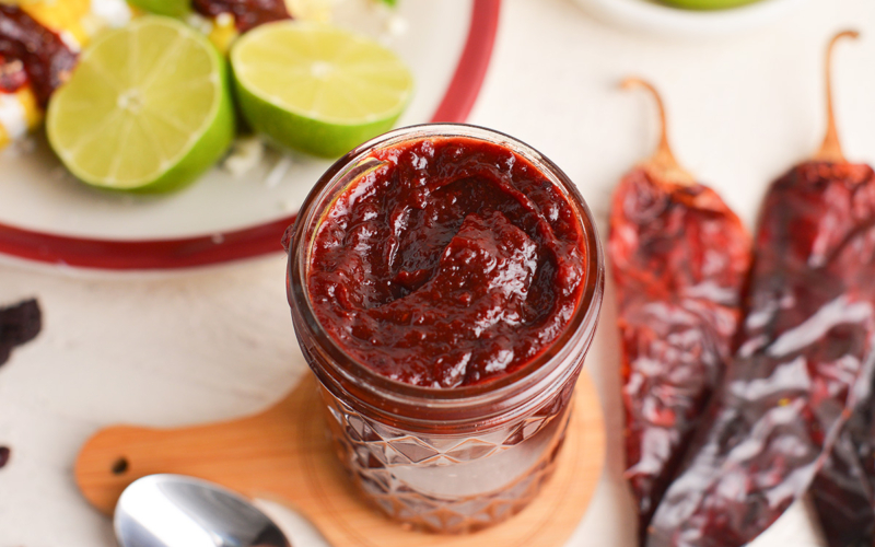 angled shot of jar of sauce