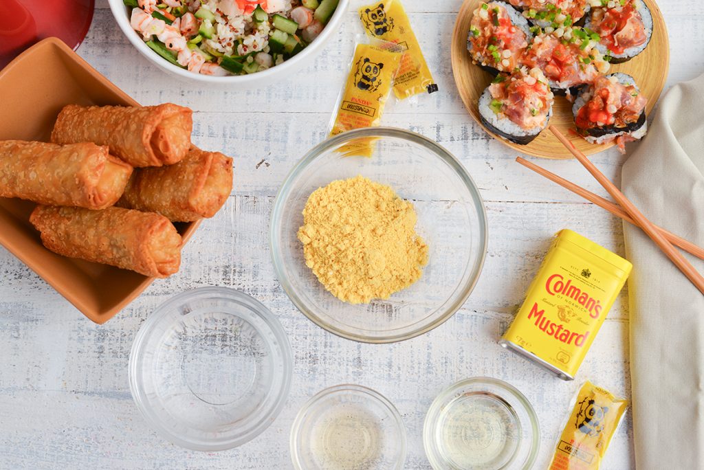 overhead shot of chinese hot mustard ingredients