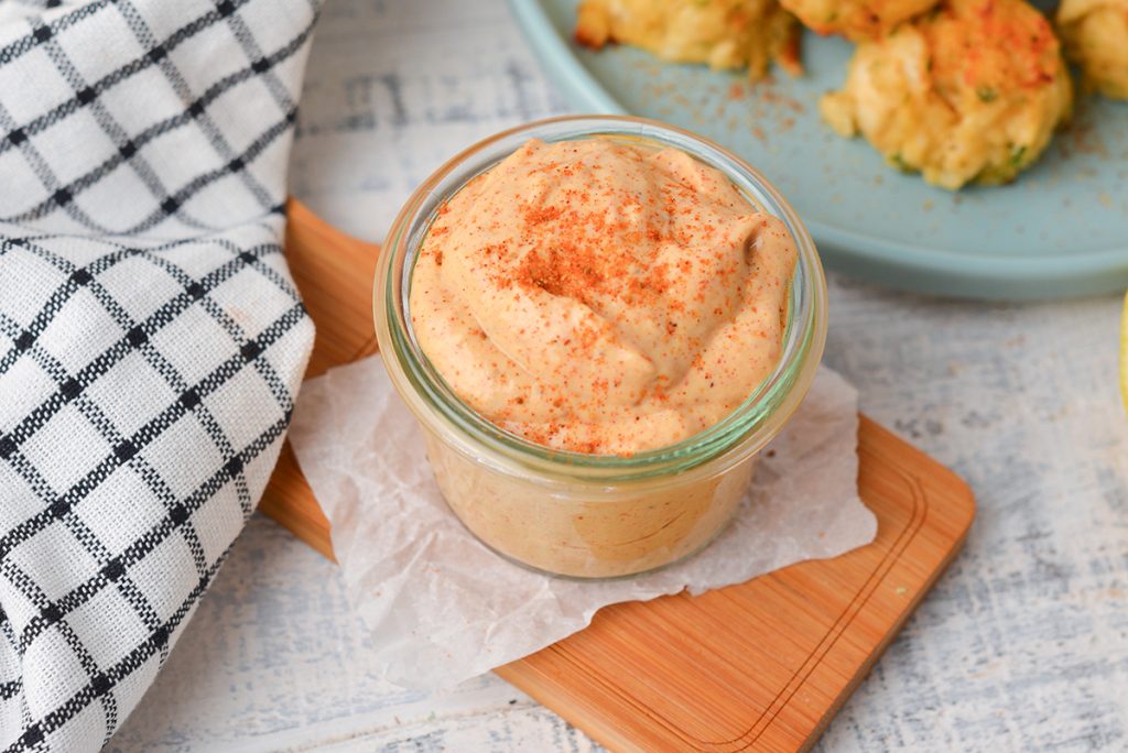 angled shot of jar of easy remoulade sauce