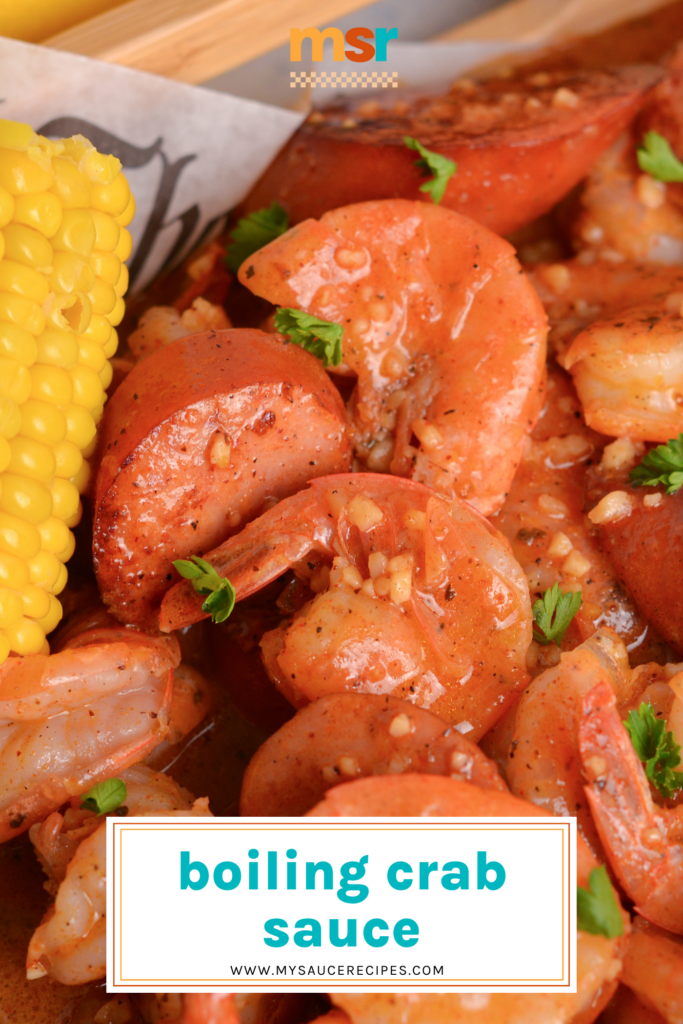 angled shot of shrimp boil with text overlay