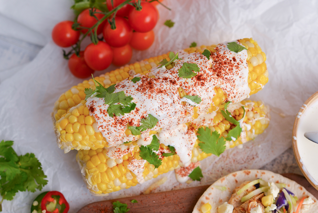 overhead shot of mexican street corn