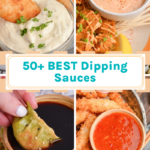 collage of dipping sauces with text overlay
