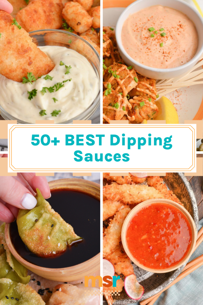 collage of dipping sauces with text overlay