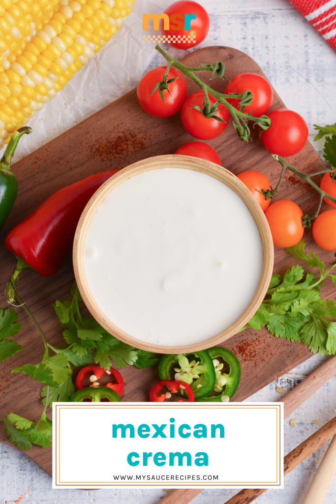 overhead shot of bowl of mexican crema with text overlay