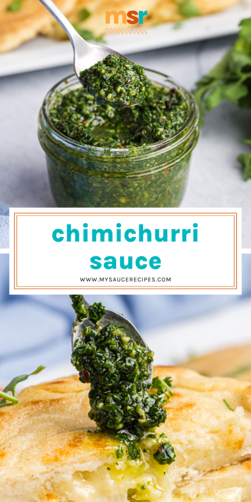 collage of chimichuri sauce