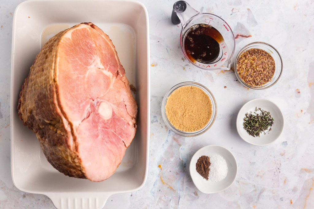 overhead shot of ham glaze ingredients