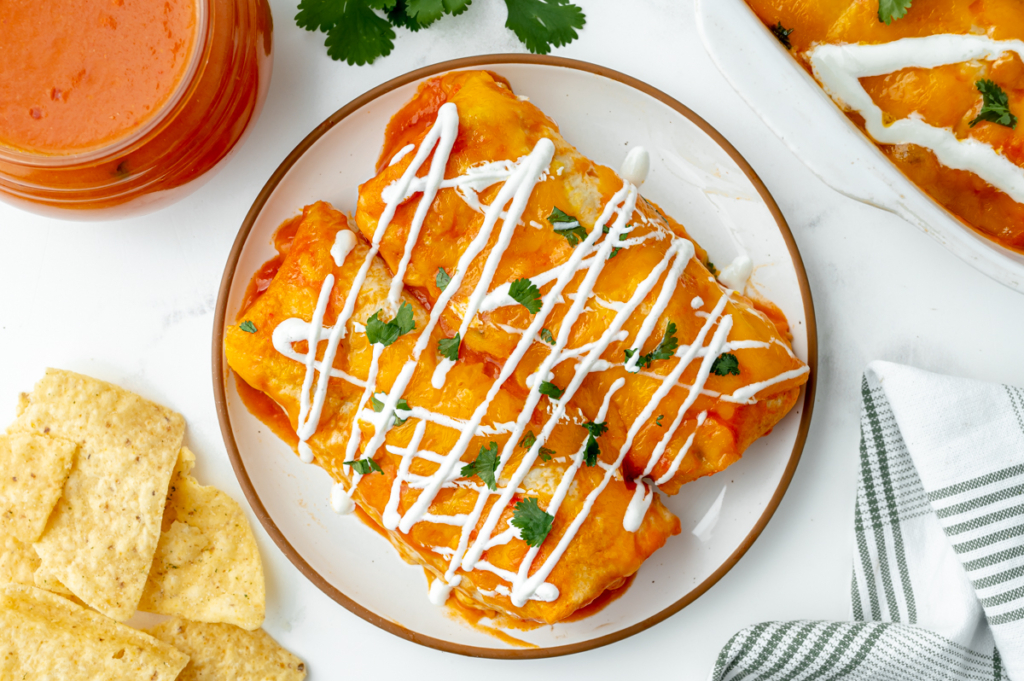 overhead shot of plate of enchiladas