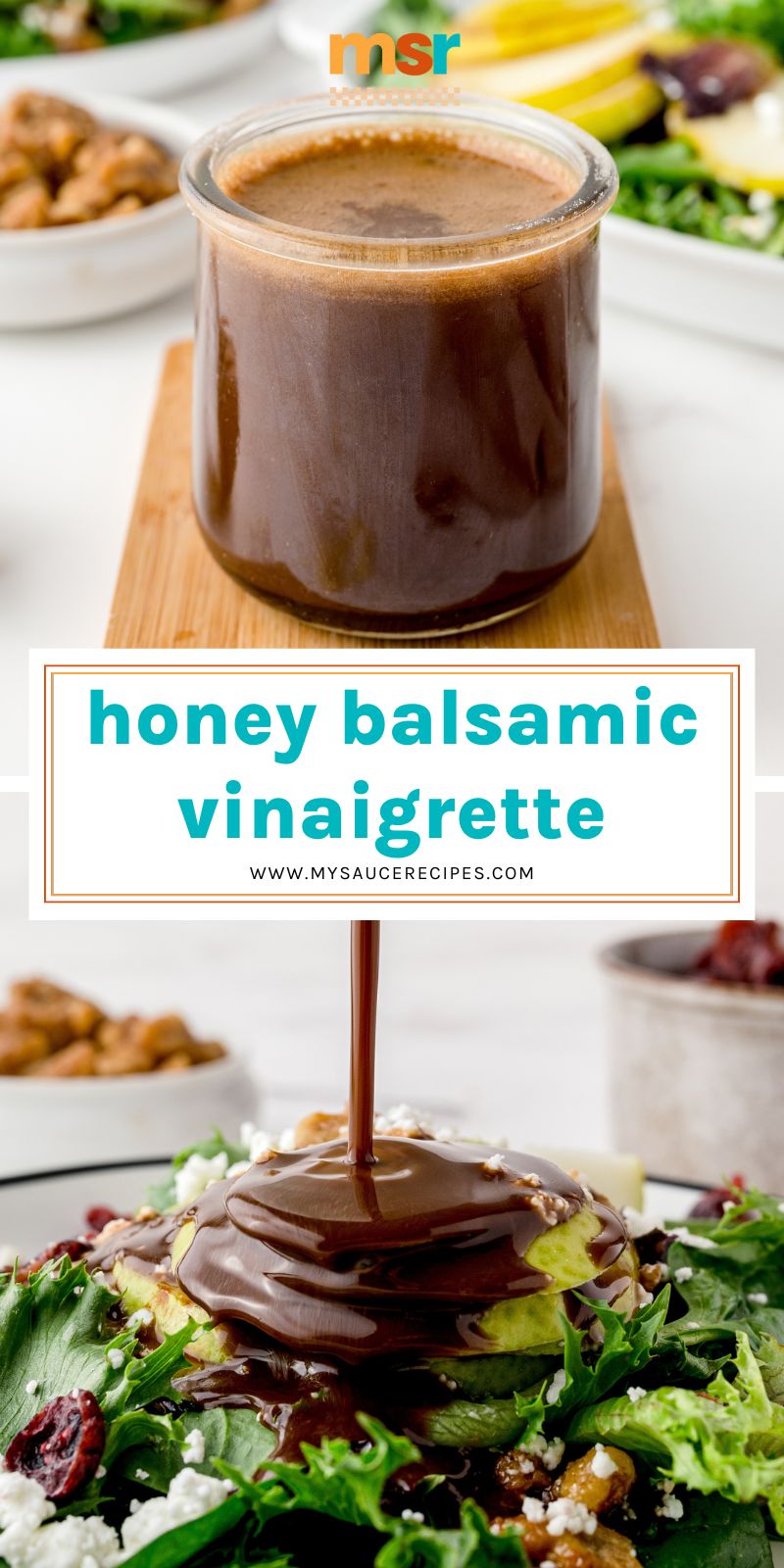 collage of honey balsamic vinaigrette