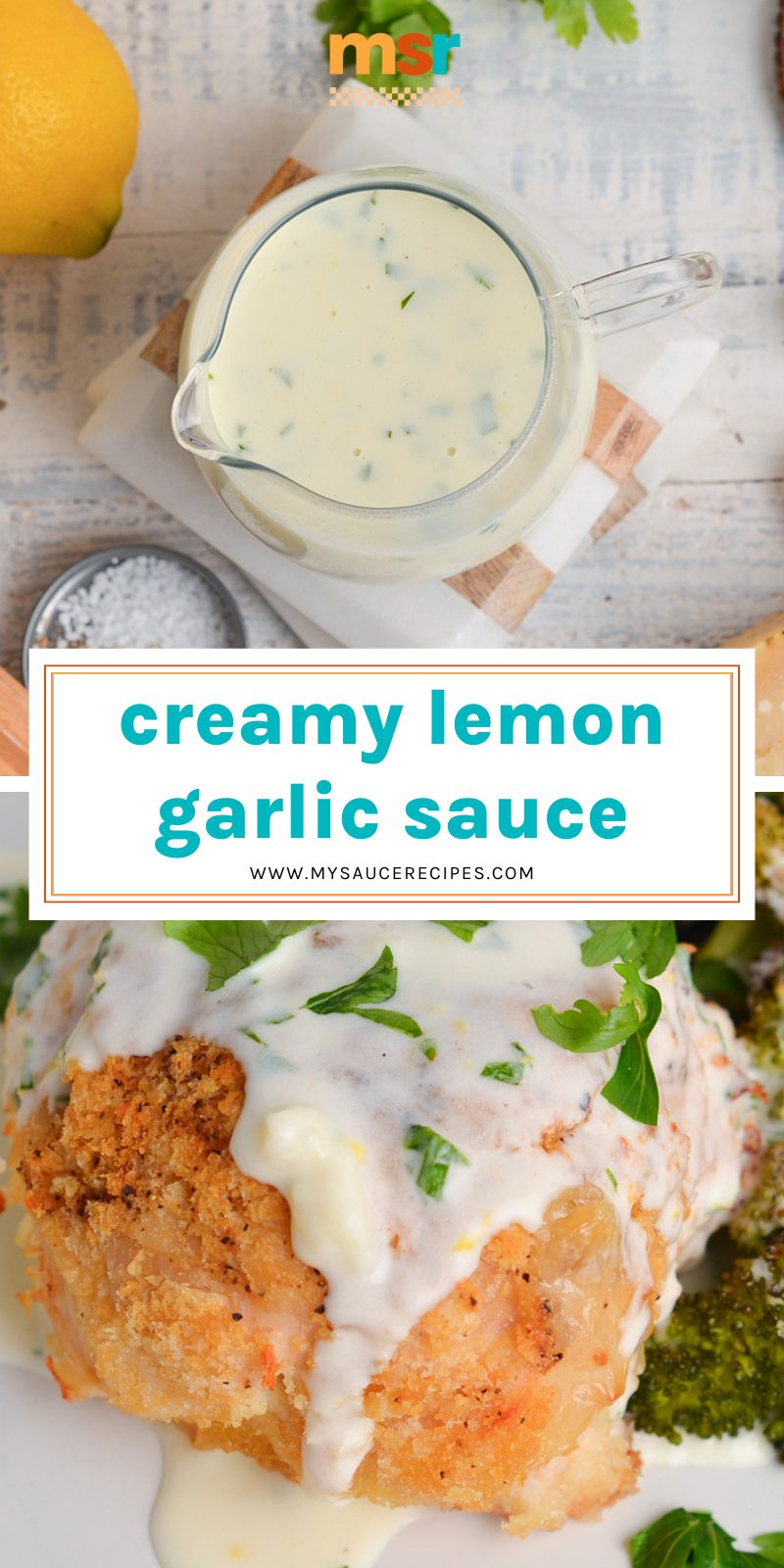 collage of lemon garlic cream sauce