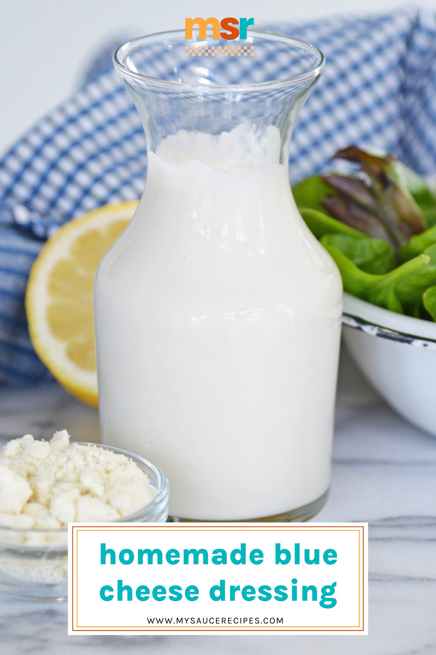 bottle of blue cheese dressing with text overlay