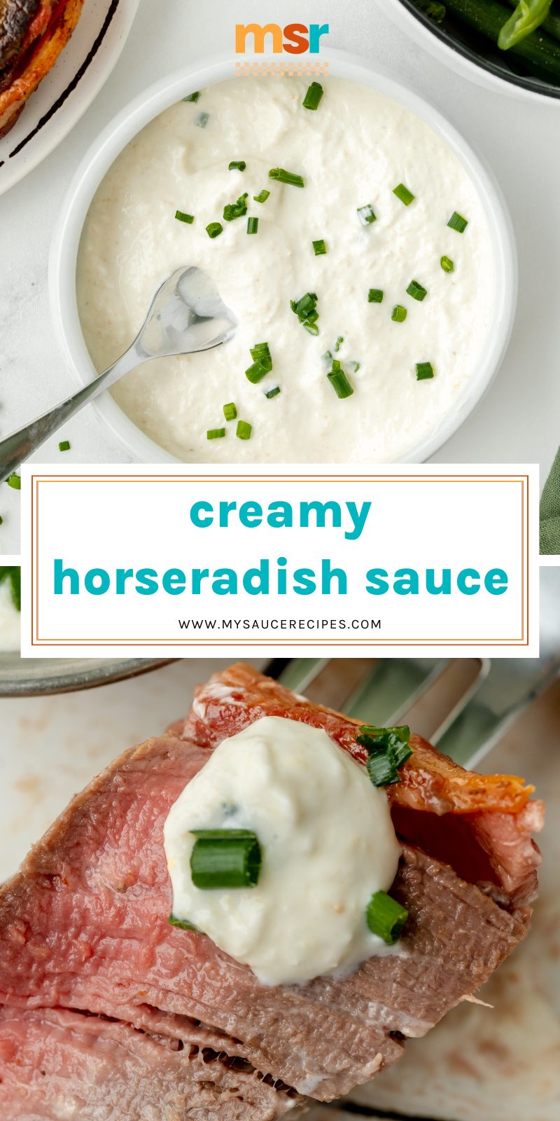 image collage of creamy horseradish sauce for pinterest