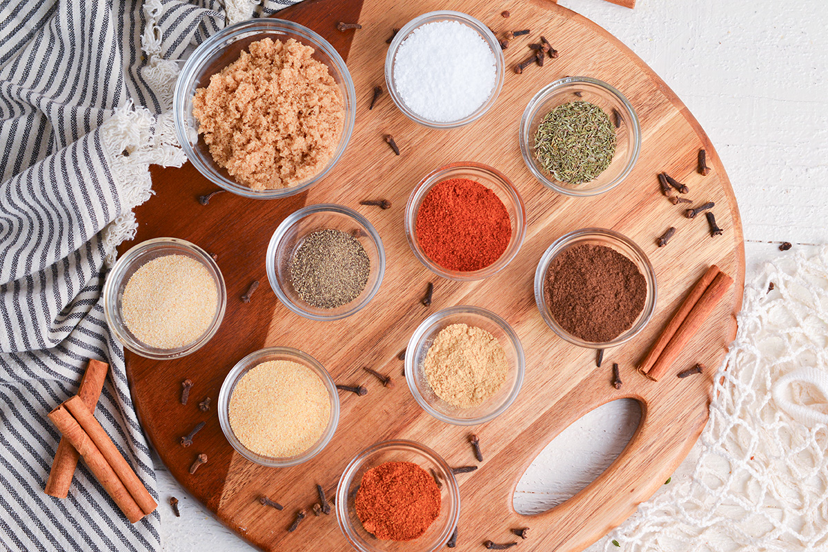 overhead shot of jerk seasoning ingredients