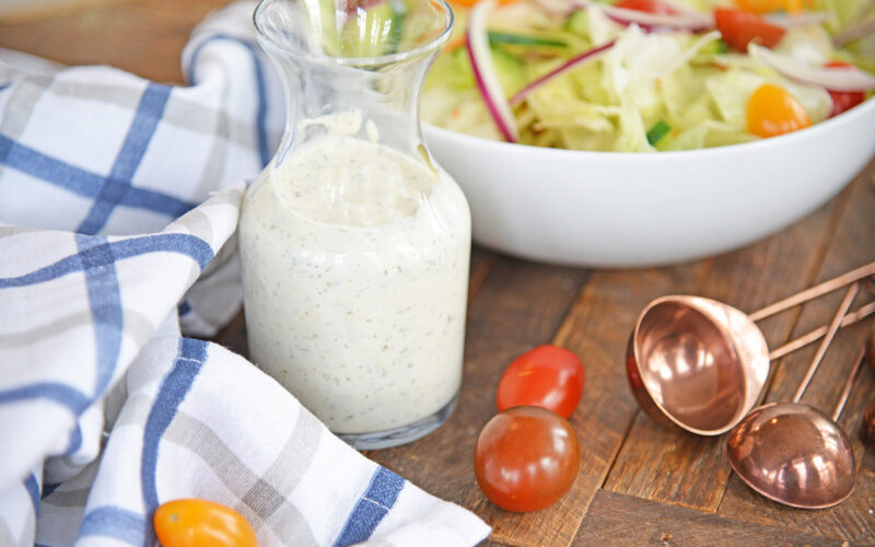 angled shot of homemade ranch in jar