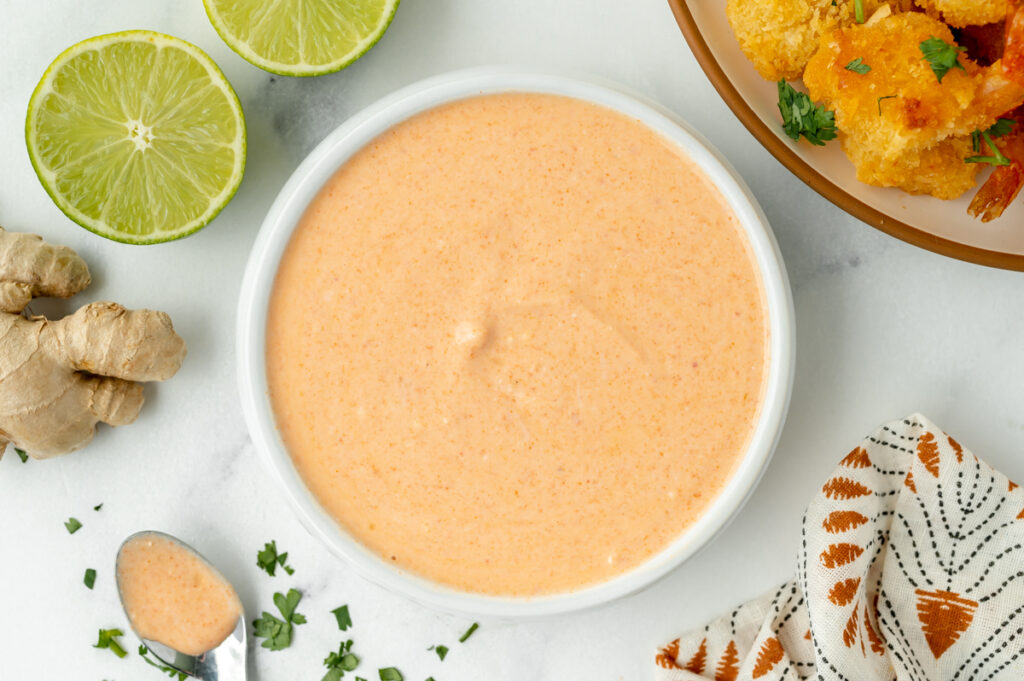 overhead shot of bowl of red curry sauce