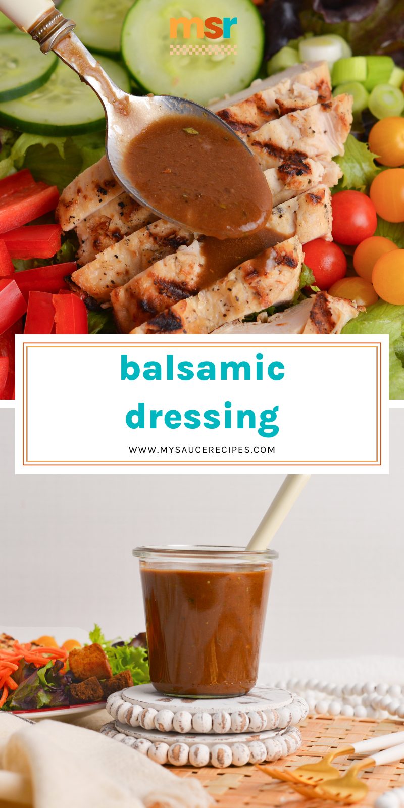 collage of balsamic dressing