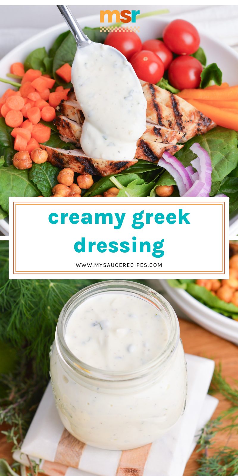 collage of creamy greek dressing