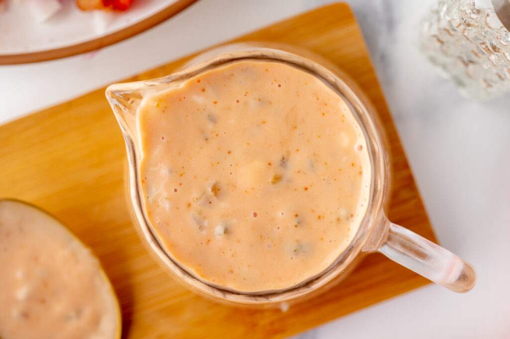 overhead shot of jar of thousand island dressing