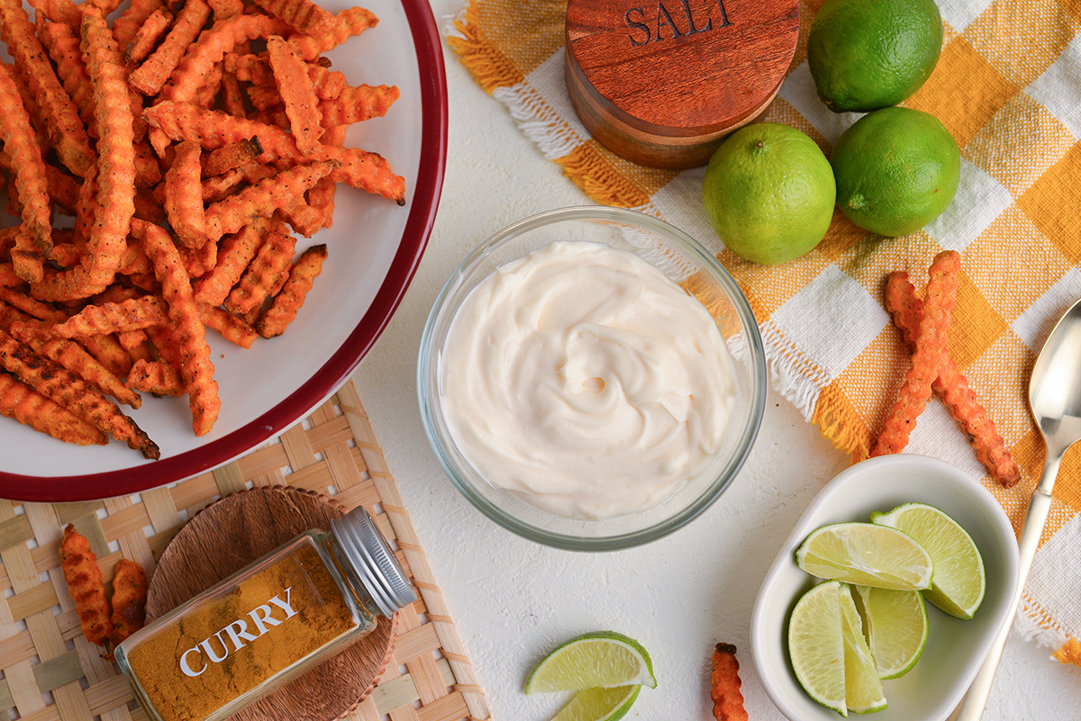 overhead shot of curry mayo ingredients