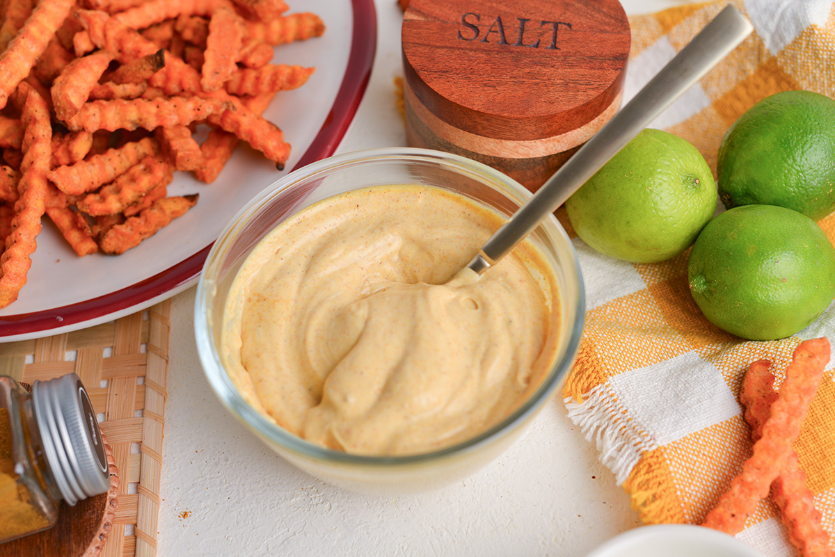 spoon in bowl of curry mayo