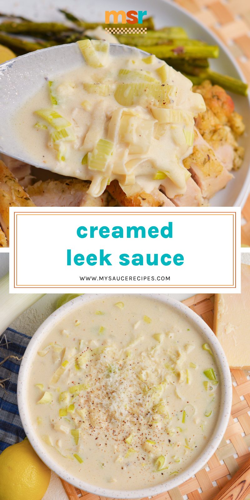 collage of creamy leek sauce