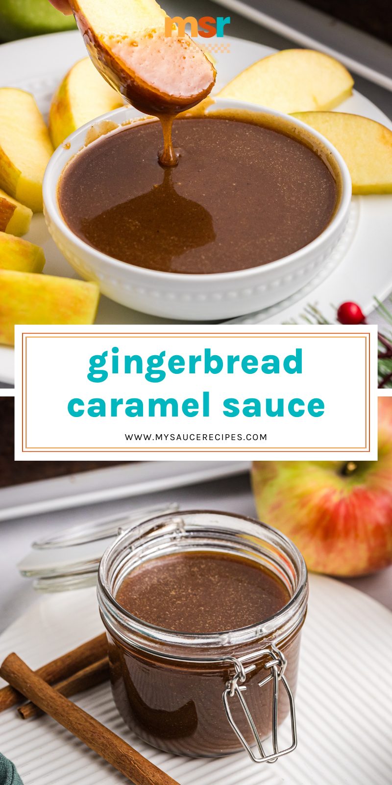 collage of gingerbread caramel sauce