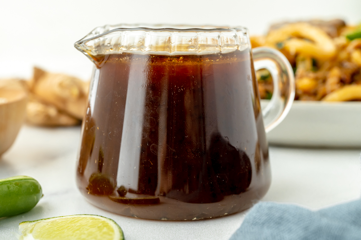 straight on shot of jar of udon sauce