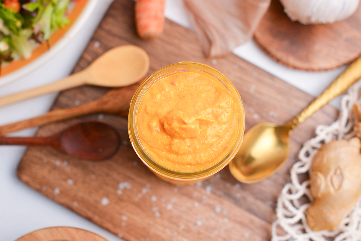 overhead shot of carrot ginger dressing