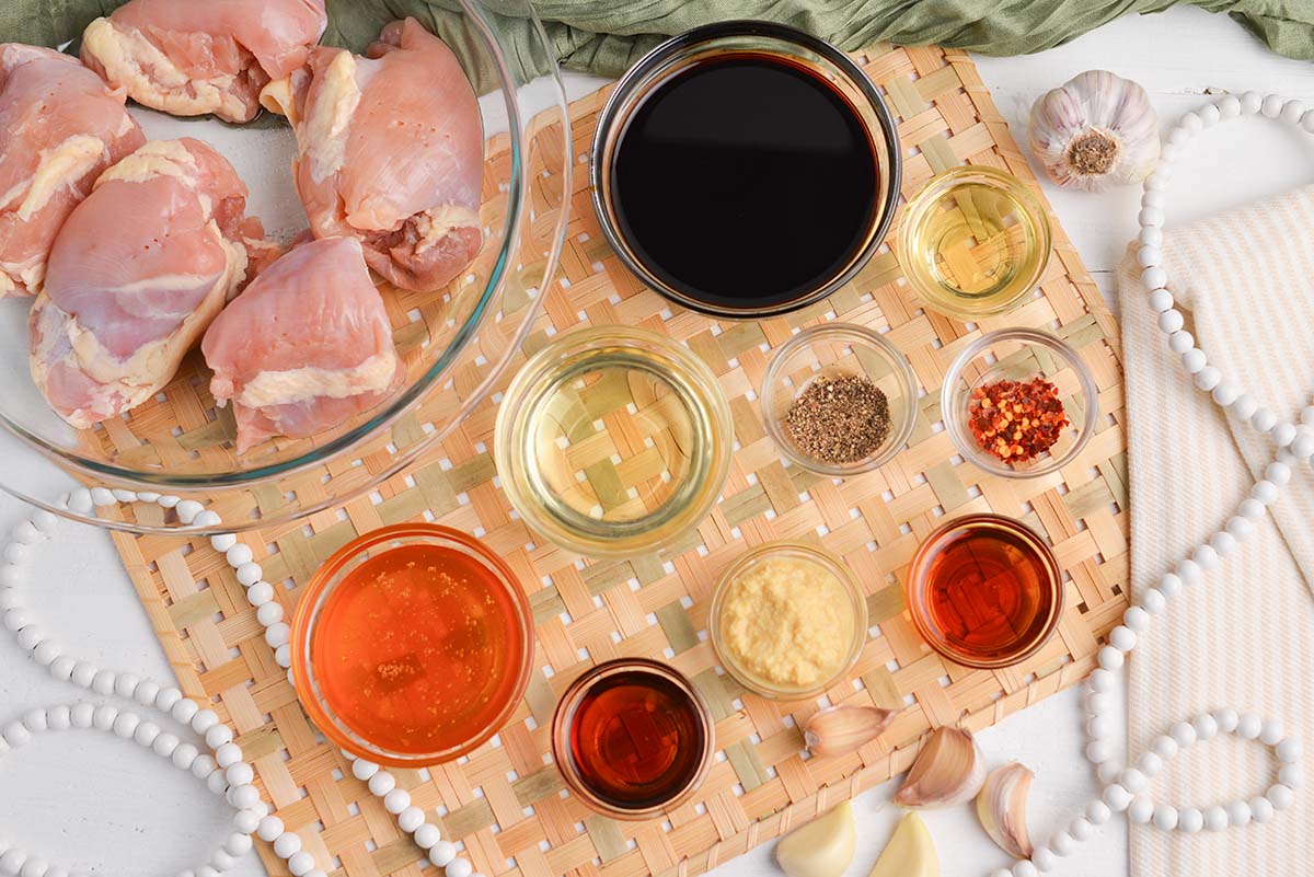overhead shot of asian chicken marinade ingredients