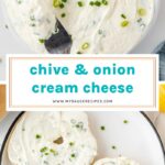 collage of chive and onion cream cheese