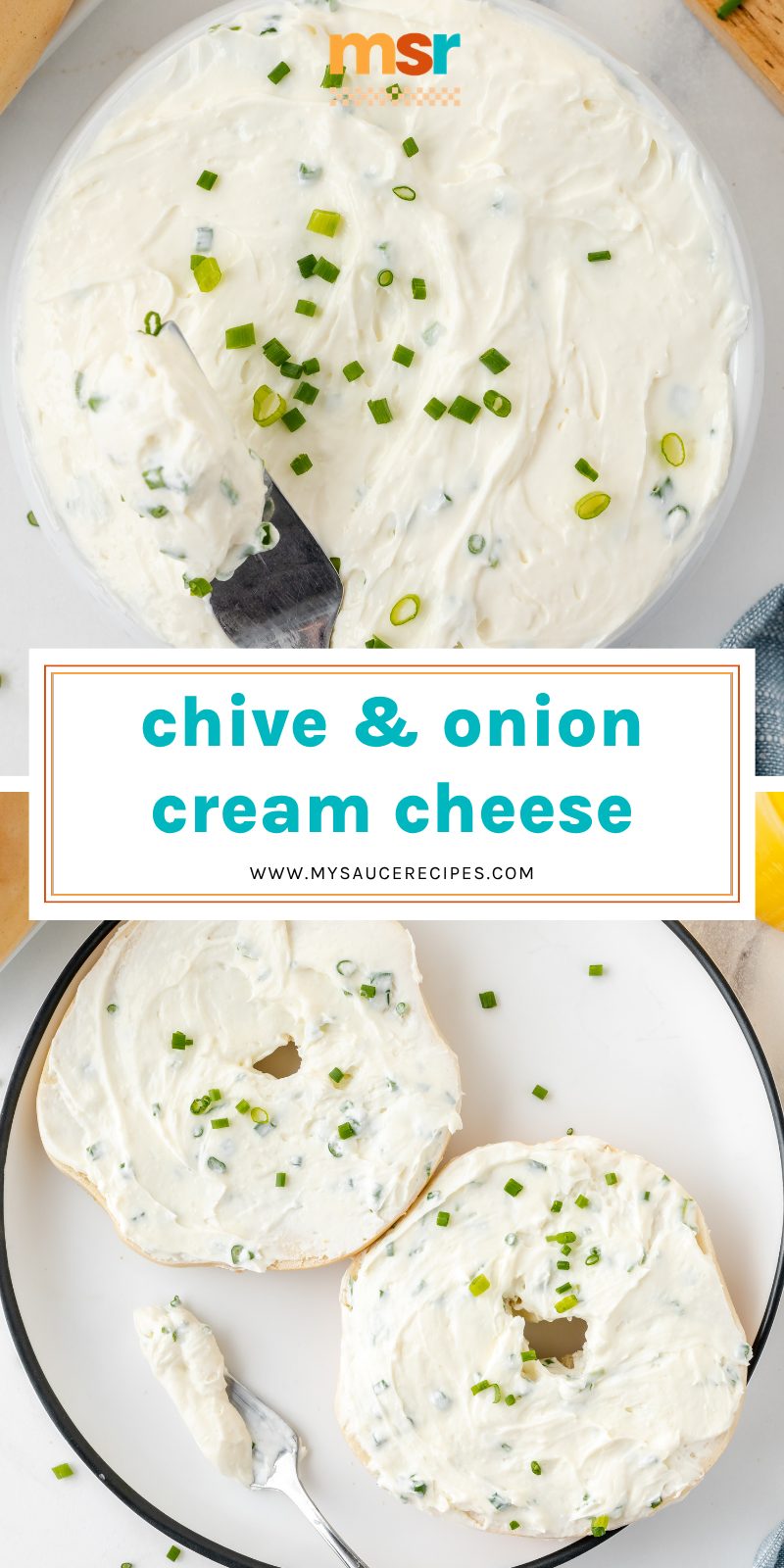 collage of chive and onion cream cheese