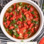 overhead shot of bowl of red chimichurri sauce with text overlay