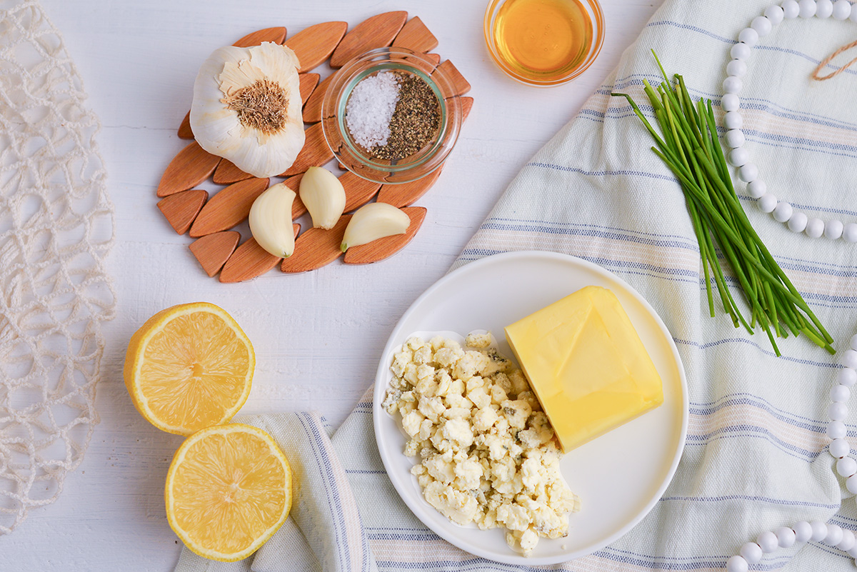 overhead shot of blue cheese butter ingredients