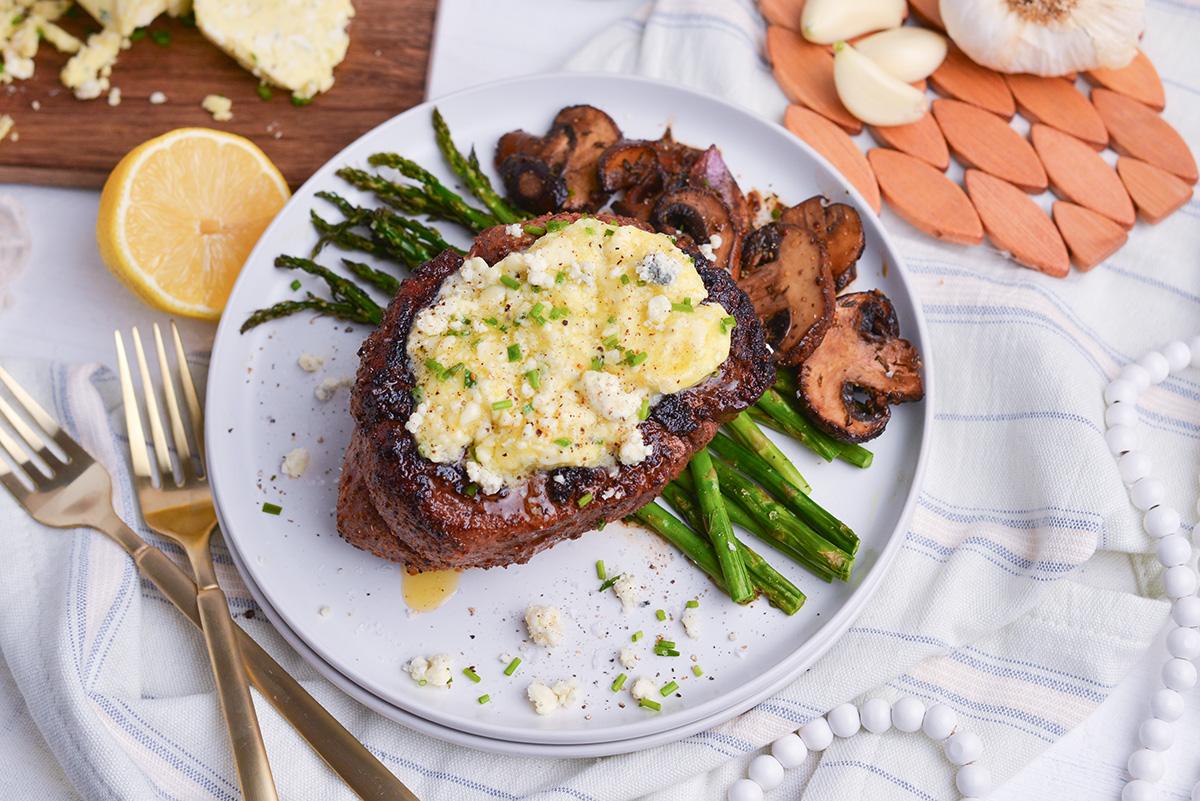 blue cheese butter recipe served on grilled steak
